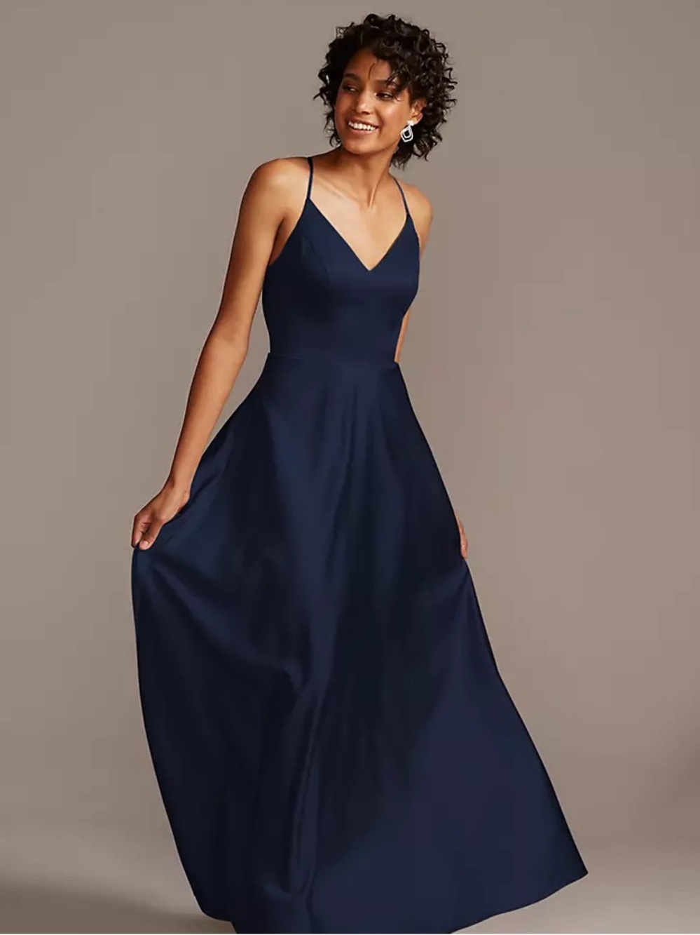 DB Studio Navy Satin A-Line Maxi DressFormal Spaghetti Strap Sz 2 NWT $169